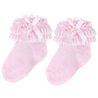 Medias con lazo en el tobillo para niña - Rosado