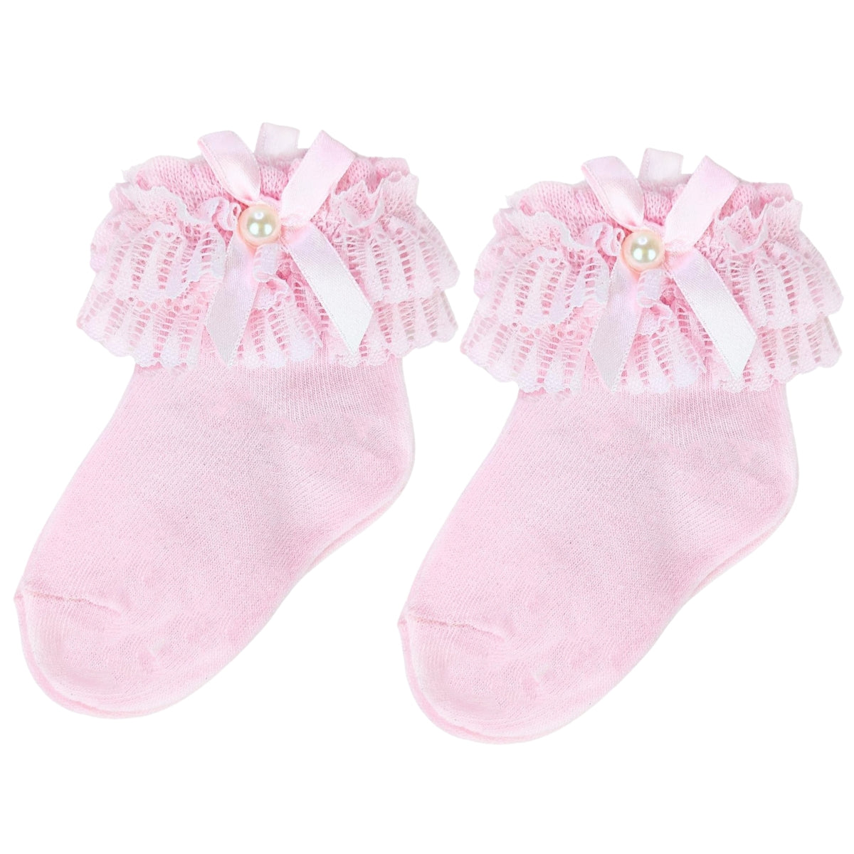 Medias con lazo en el tobillo para niña - Rosado