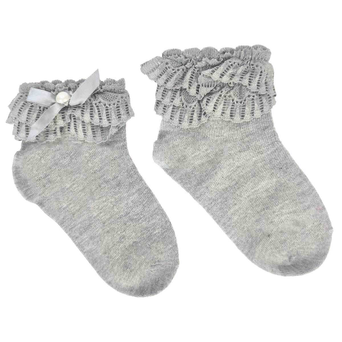 Medias con lazo en el tobillo para niña - Gris