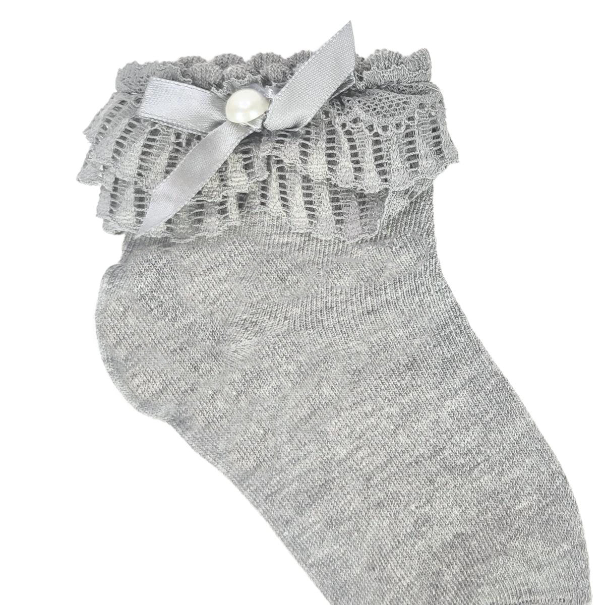 Medias con lazo en el tobillo para niña - Gris