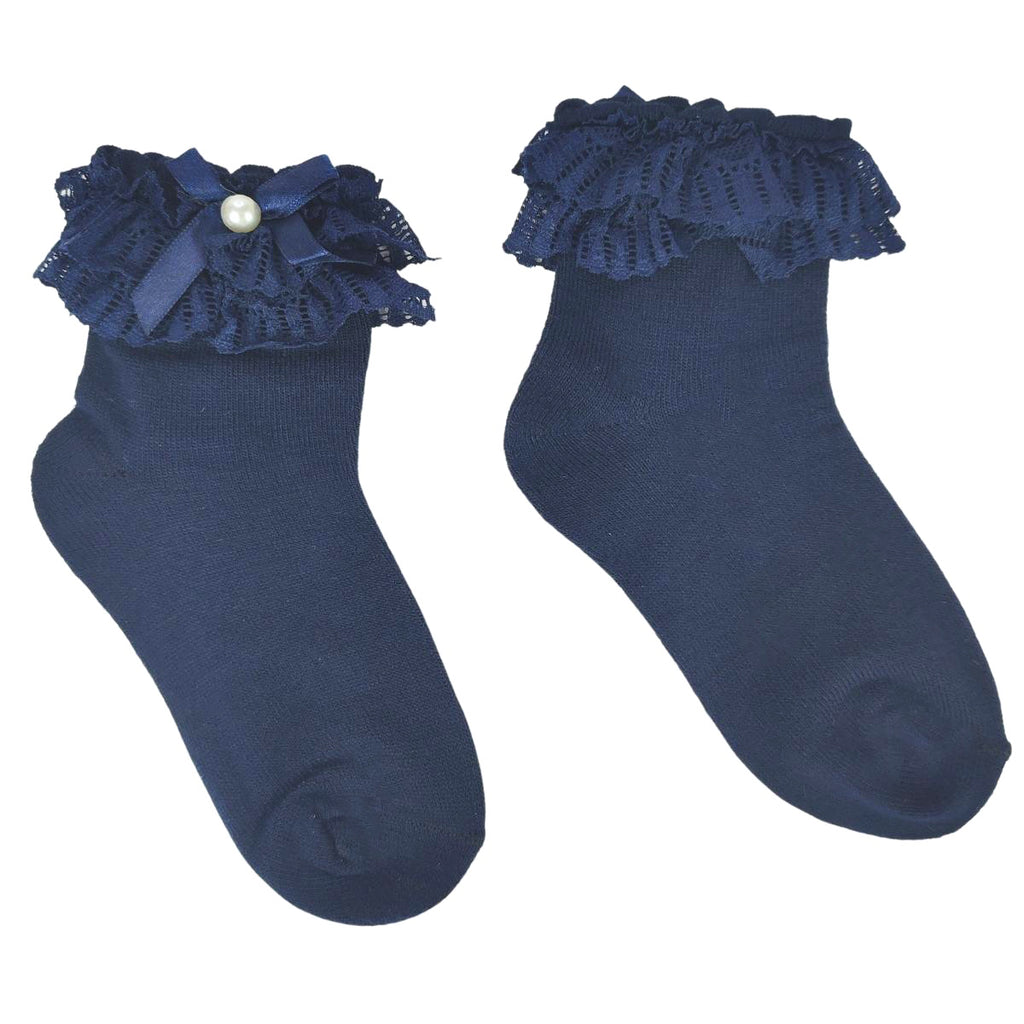 Medias con lazo en el tobillo para niña - Azul noche