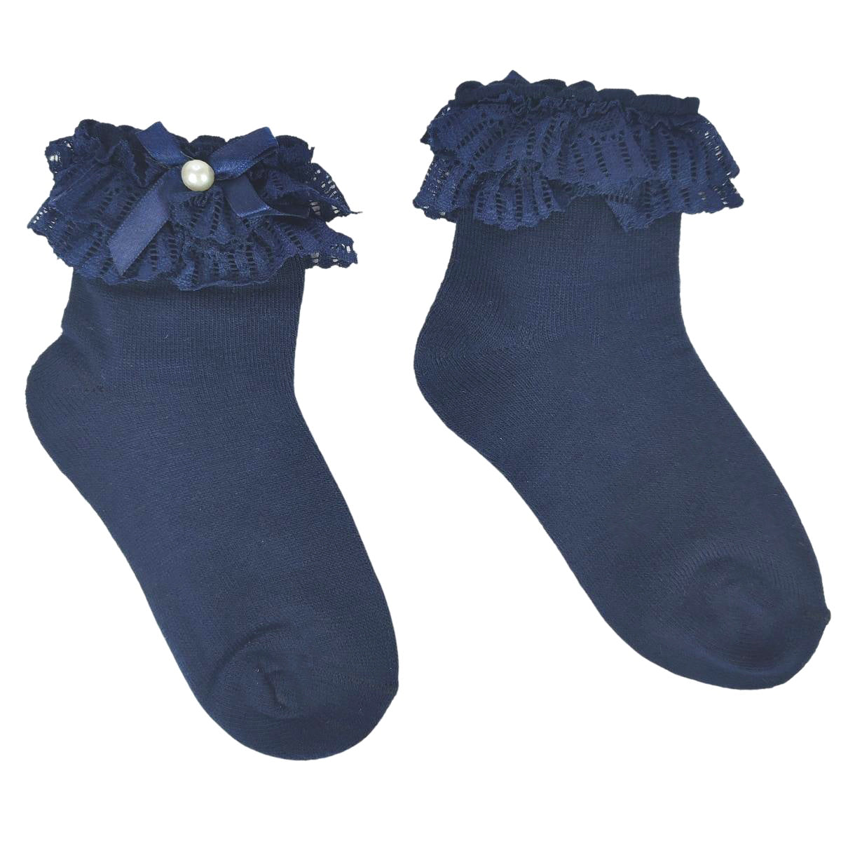 Medias con lazo en el tobillo para niña - Azul noche