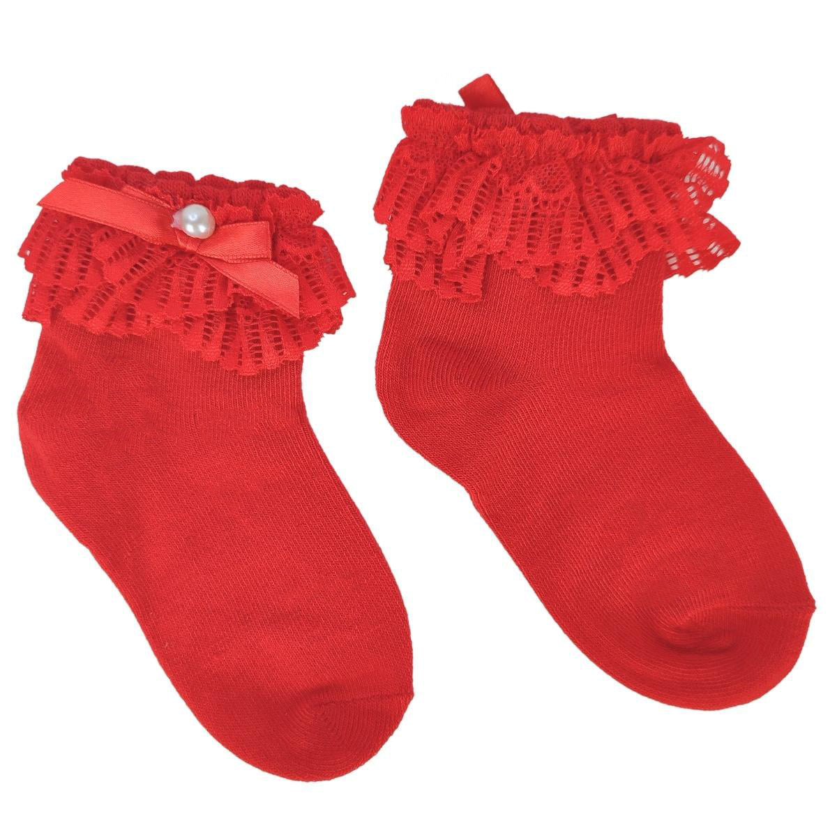 Medias con lazo en el tobillo para niña - Rojo