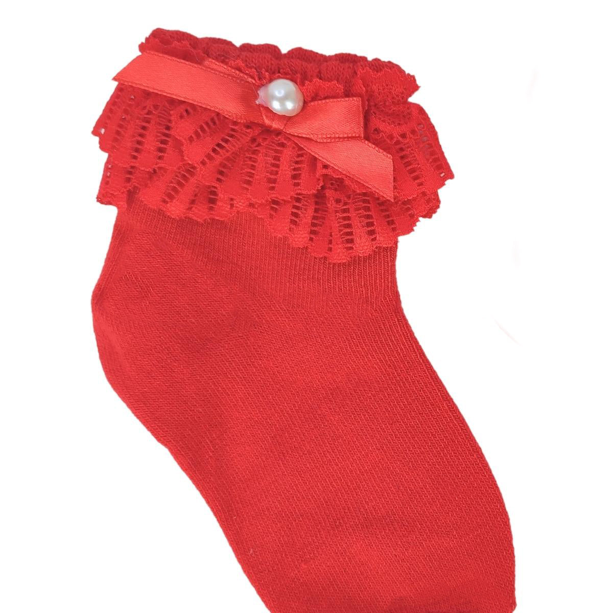 Medias con lazo en el tobillo para niña - Rojo