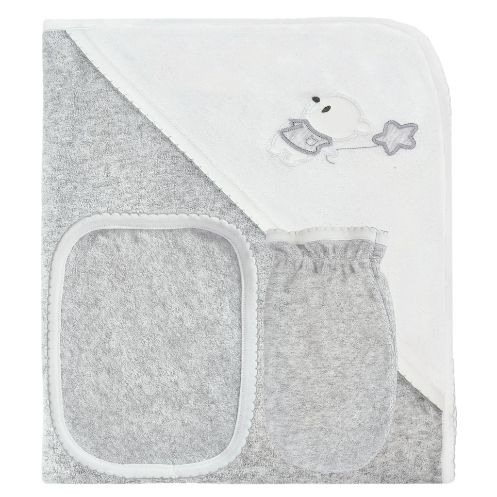Set Toalla - Osito - Gris Blanco