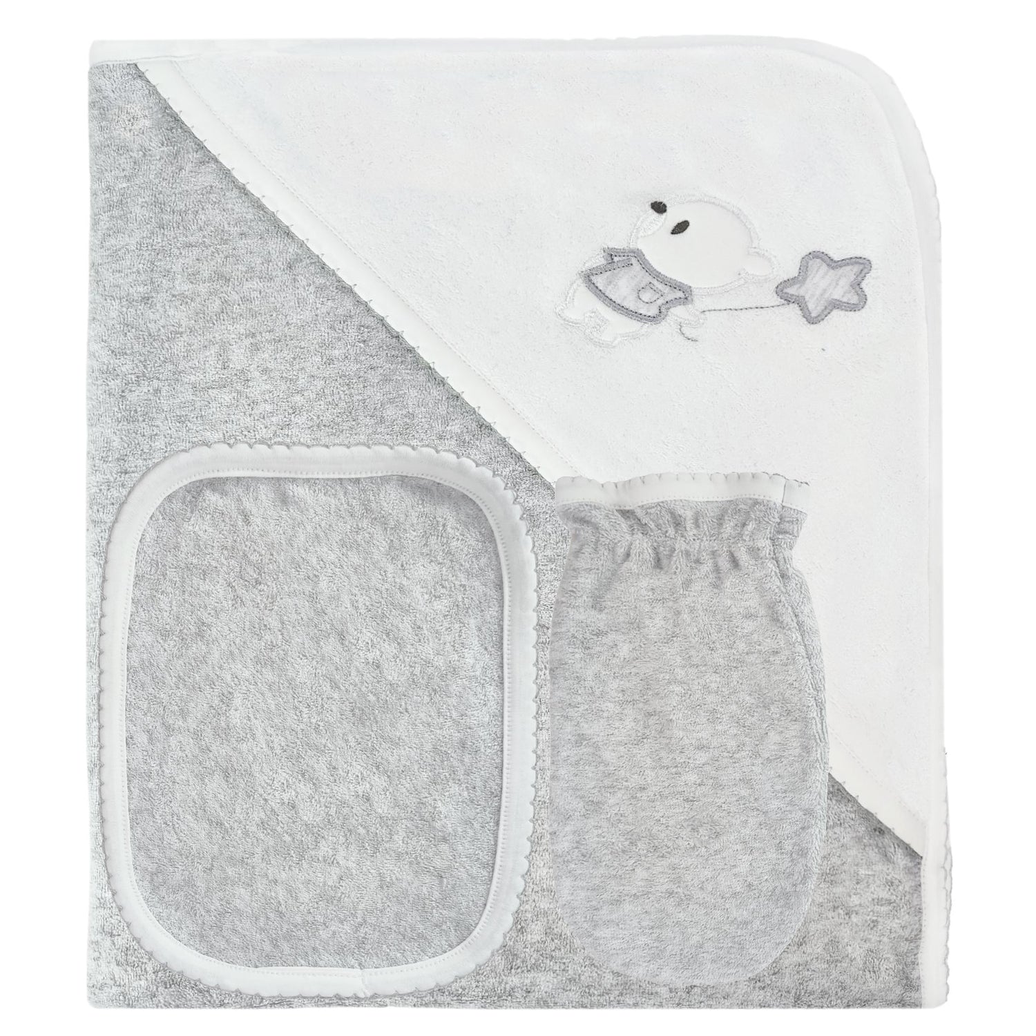 Set Toalla - Osito - Gris Blanco