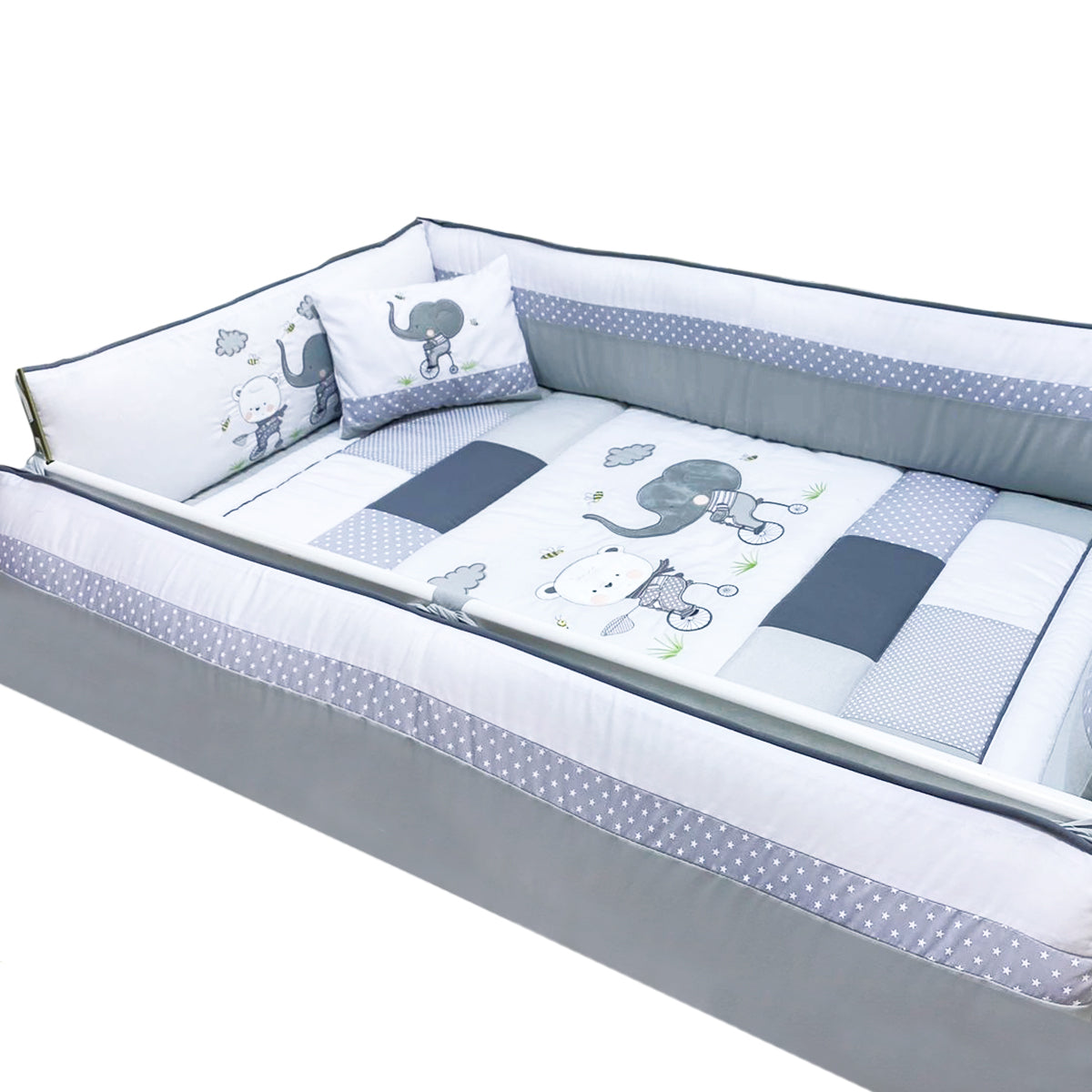 Set de Cuna y 4 protectores - Prestige - Ciclistas - Gris