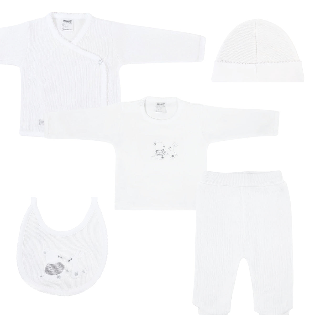 Conjunto Bebe - punto ingles - Amigos V2 - Blanco