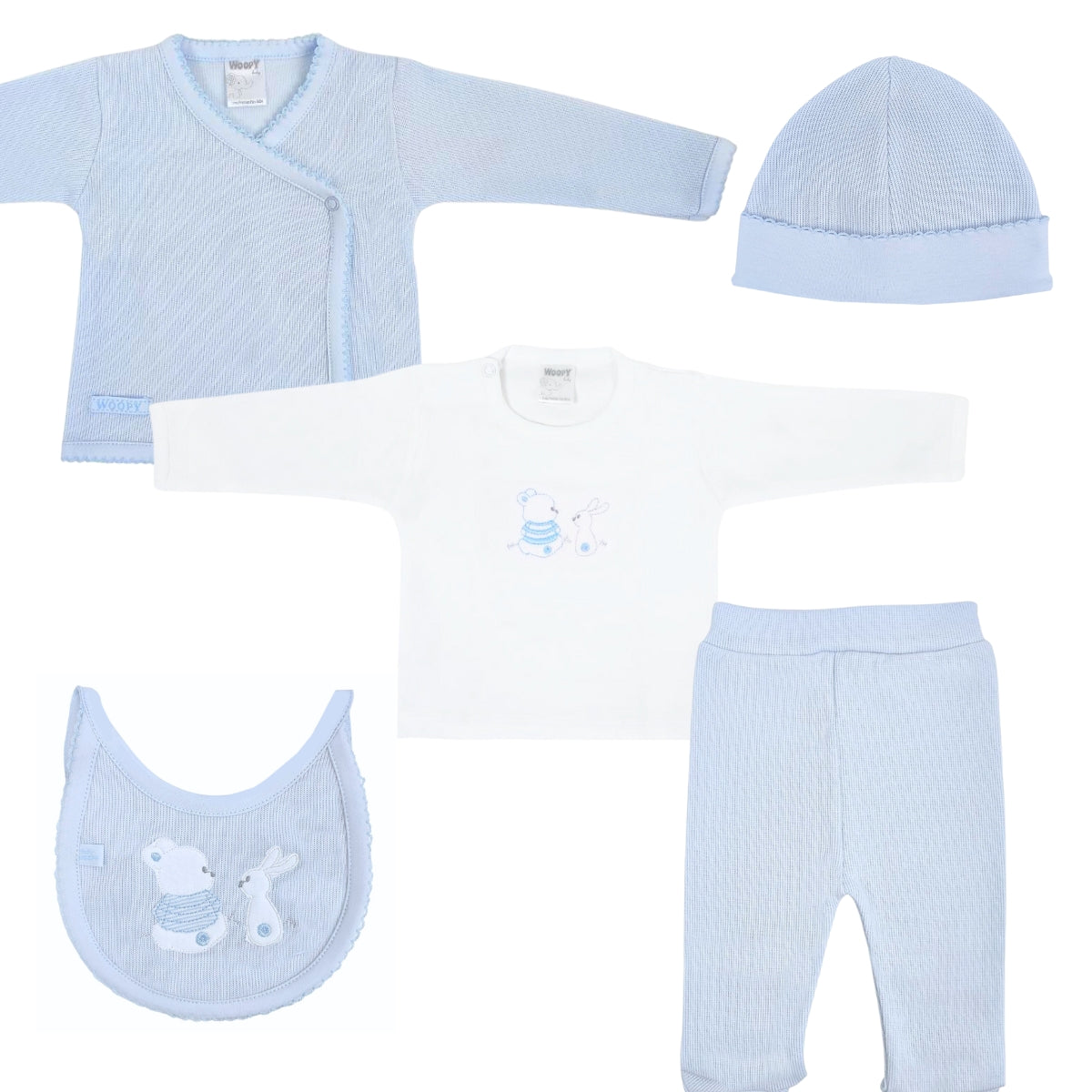 Conjunto Bebe - punto ingles - Amigos V2 - Celeste