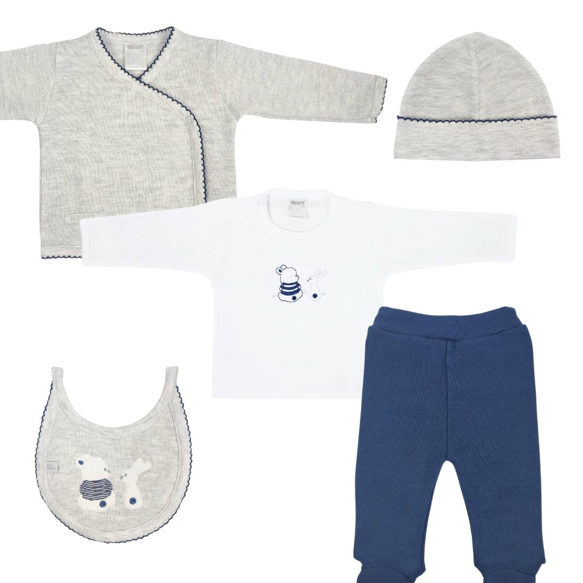 Conjunto Bebe - punto ingles - Amigos V2 - Plomo-Azul