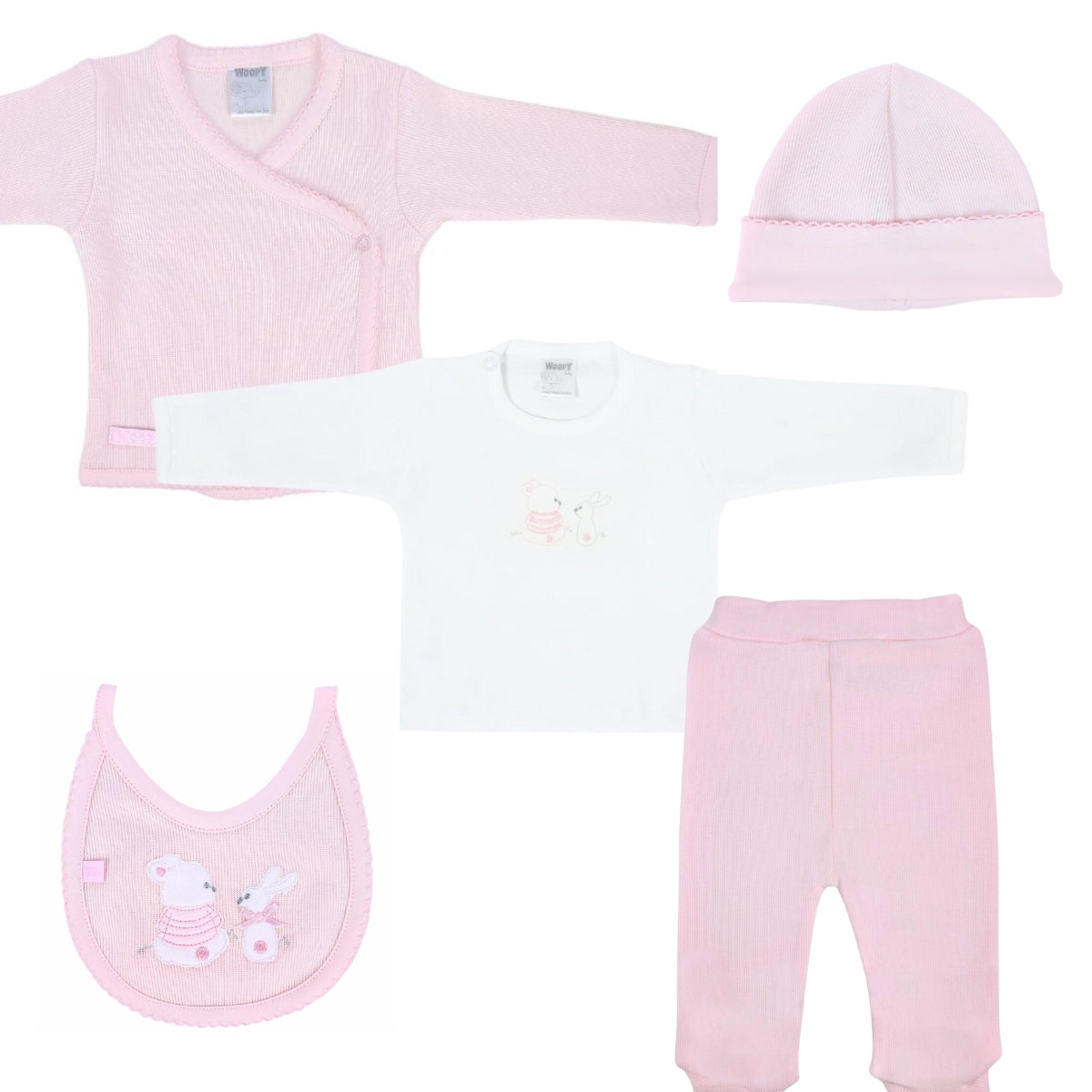 Conjunto Bebe - punto ingles - Amigos V2 - Rosado