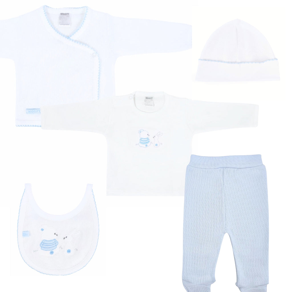 Conjunto Bebe - punto ingles - Amigos V2 - Blanco-Celeste