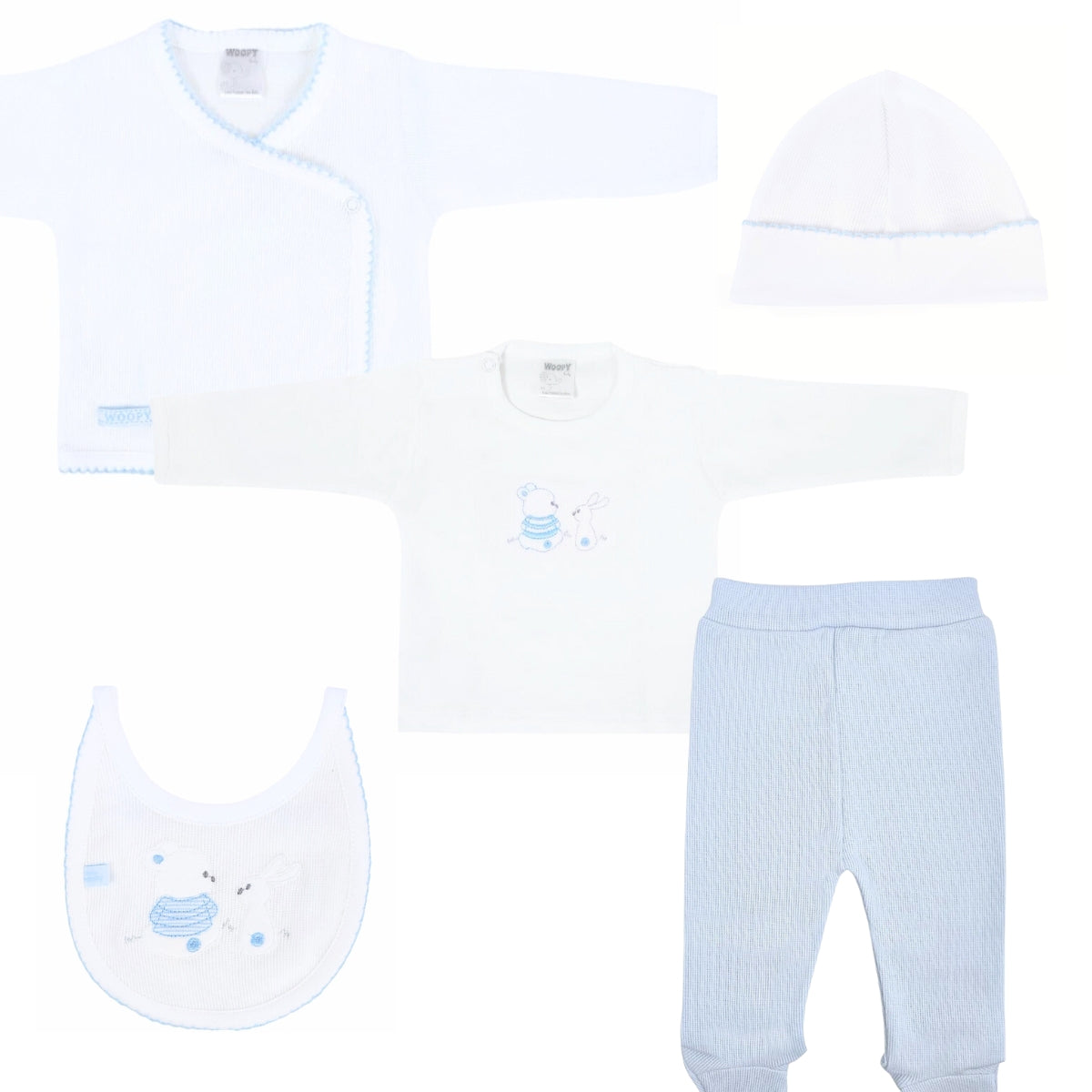 Conjunto Bebe - punto ingles - Amigos V2 - Blanco-Celeste