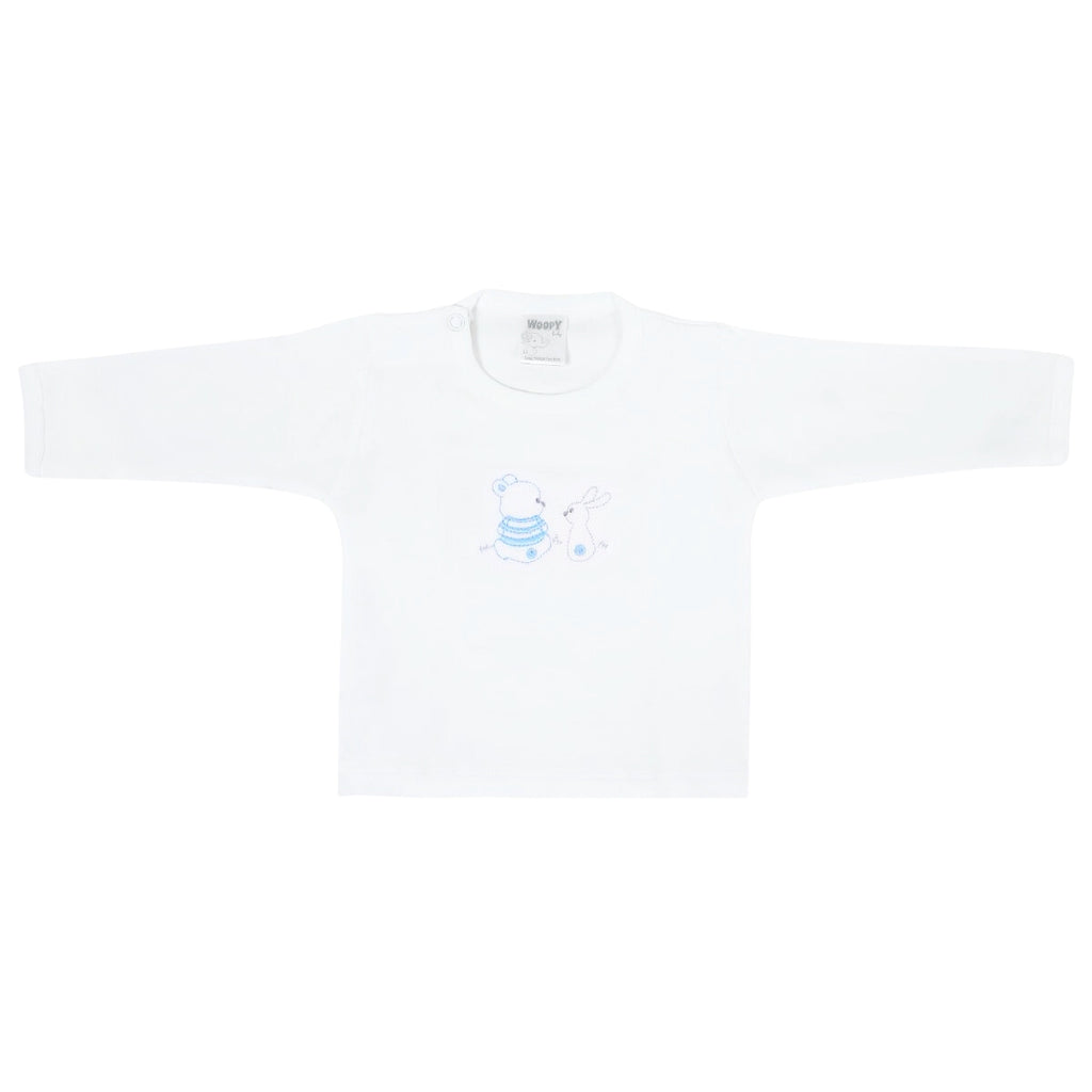 Conjunto Bebe - punto ingles - Amigos V2 - Blanco-Celeste