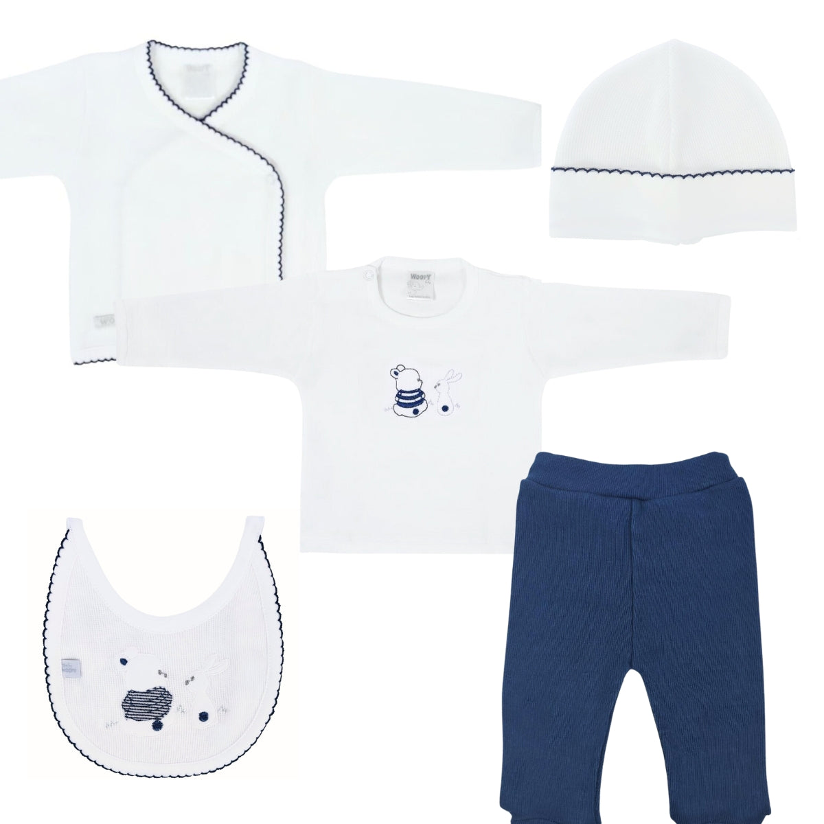 Conjunto Bebe - punto ingles - Amigos V2 - Blanco-Azul
