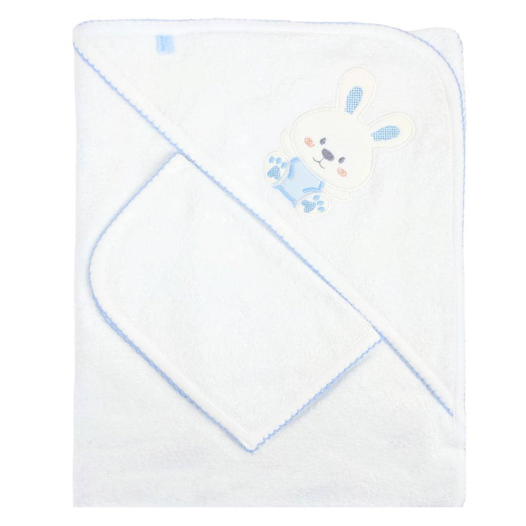 Toalla baño bebé - Conejo - Blanco Celeste