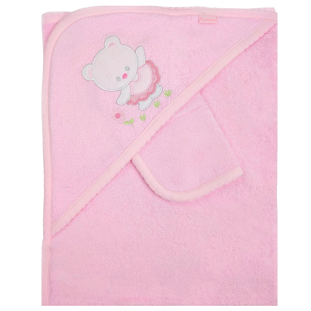 Toalla baño bebé - Osita Vestido - Rosado