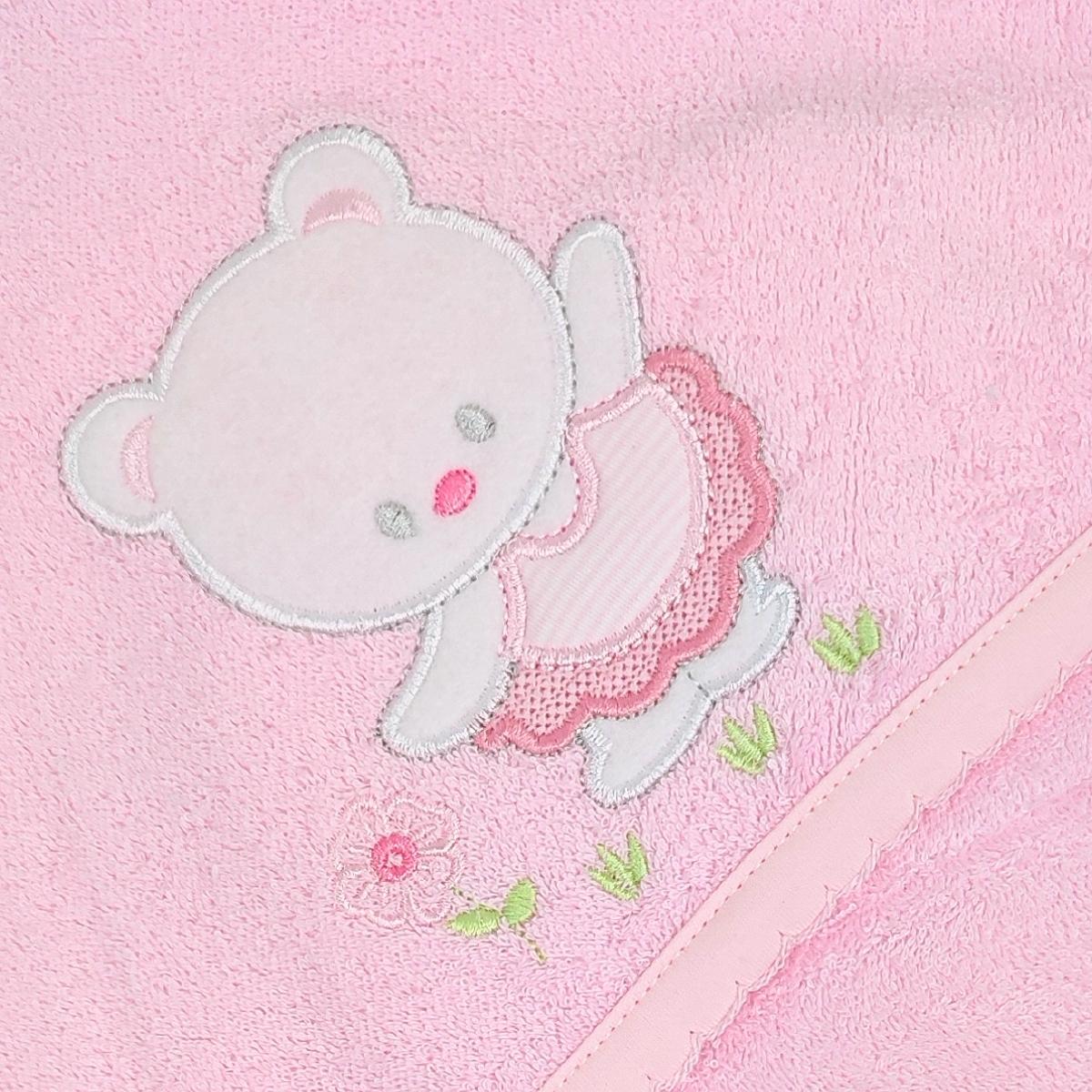 Toalla baño bebé - Osita Vestido - Rosado