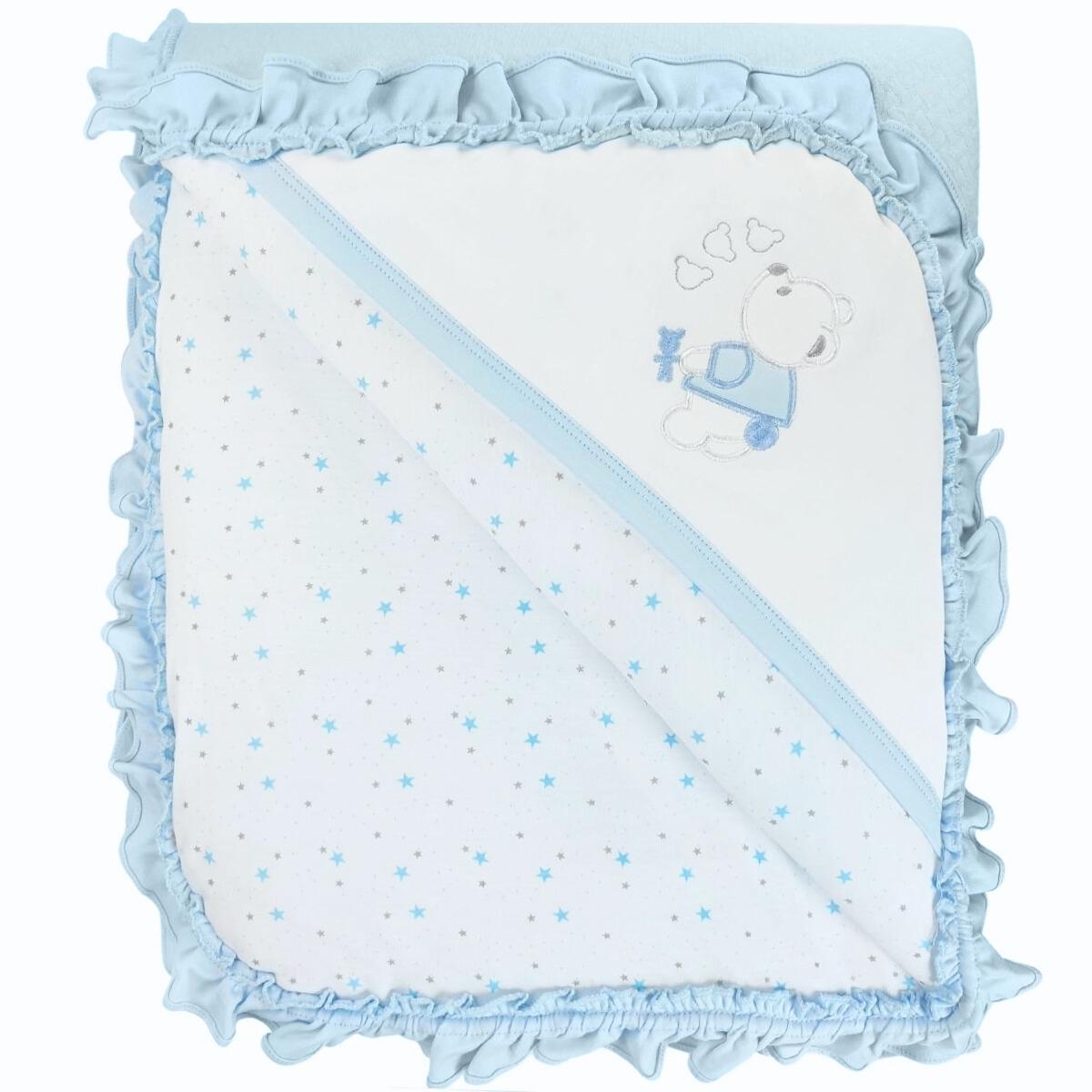 Colcha bebé acolchada Reversible - jacquard  - Osito 3C - Celeste