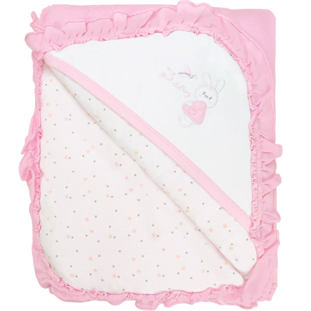 Colcha bebé acolchada Reversible - jacquard  - Conejita - Rosado