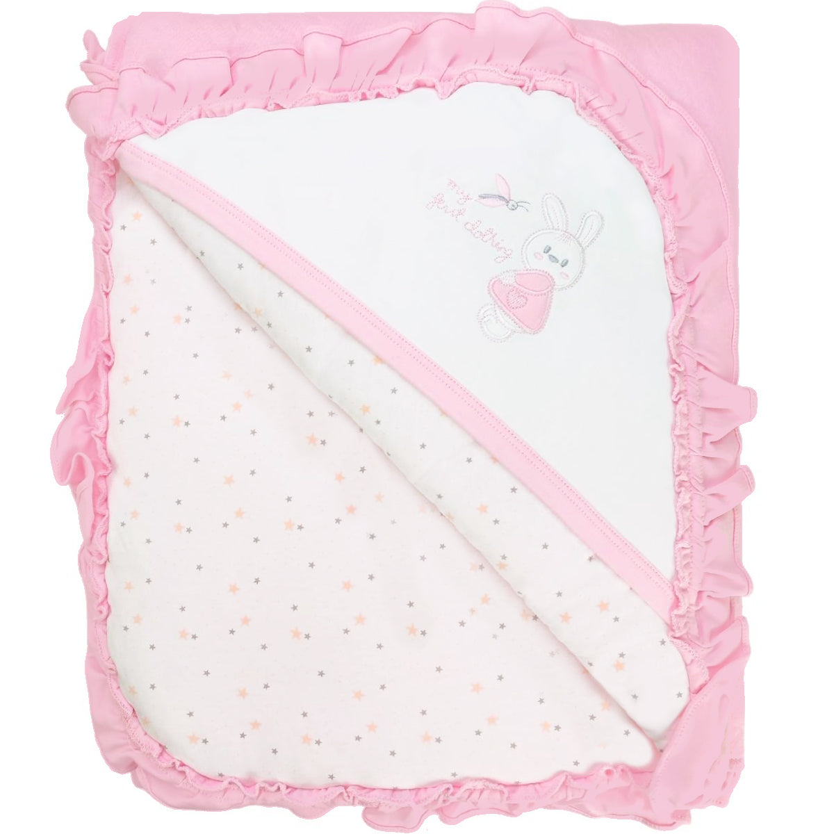 Colcha bebé acolchada Reversible - jacquard  - Conejita - Rosado