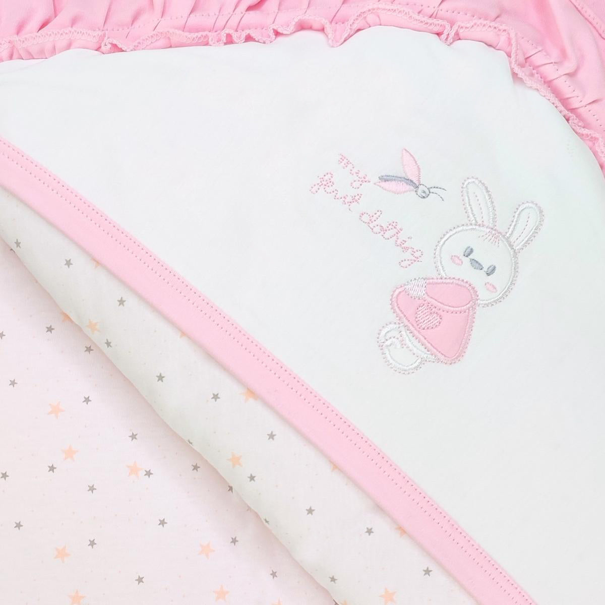 Colcha bebé acolchada Reversible - jacquard  - Conejita - Rosado