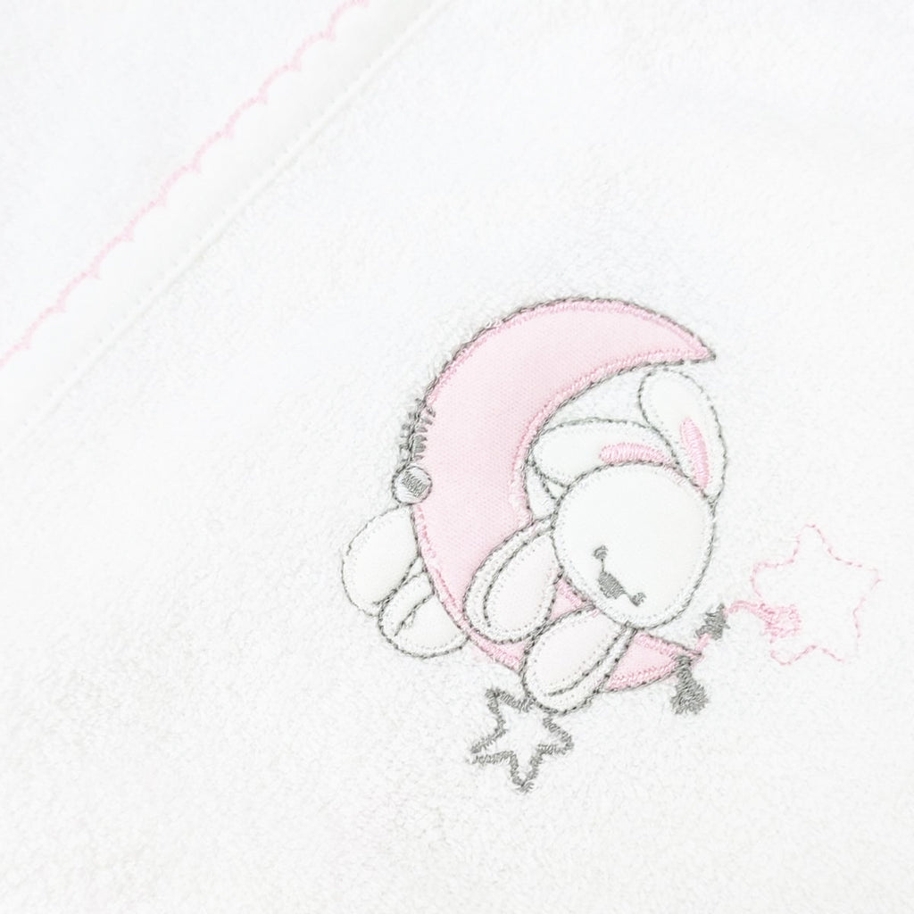 Salida de baño bebé - Coneja y Luna - Blanco - Rosado