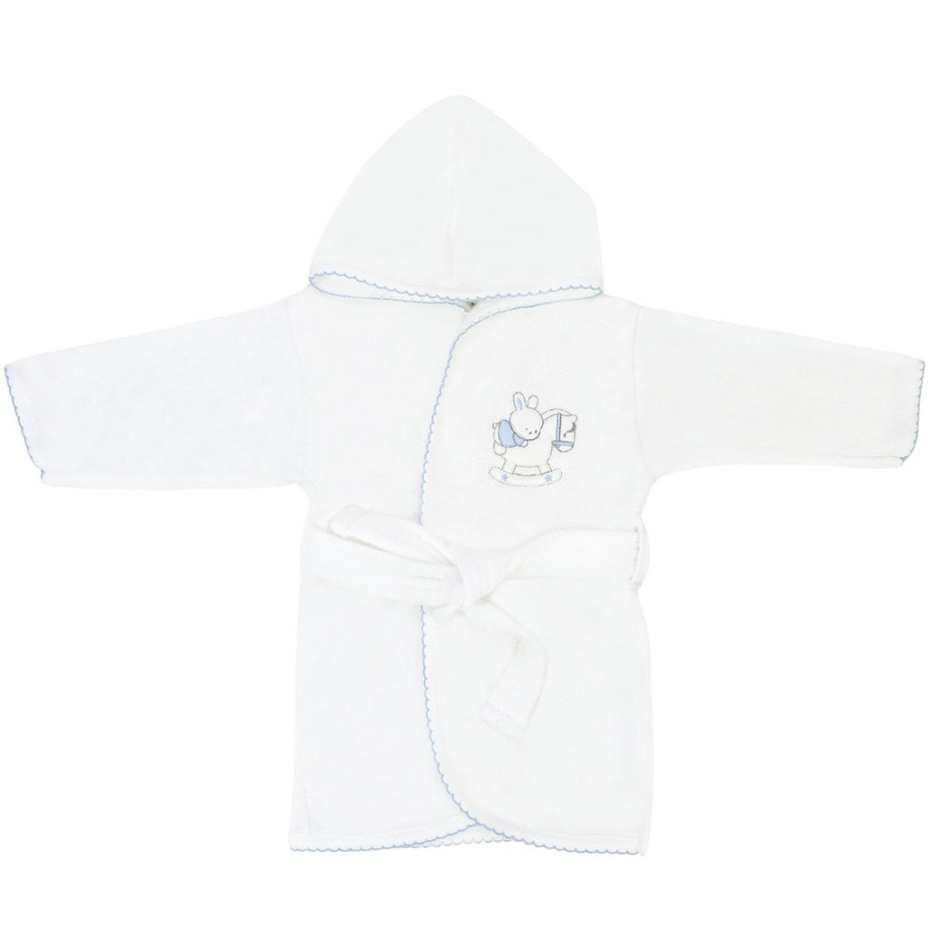 Salida de baño bebé - Conejo y caballo - Blanco - Celeste