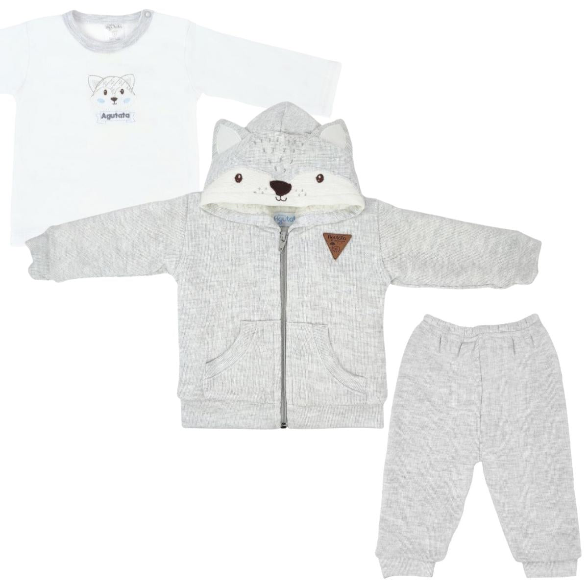 Conjunto Bebé - punto ingles - acolchado - Zorro - Plomo