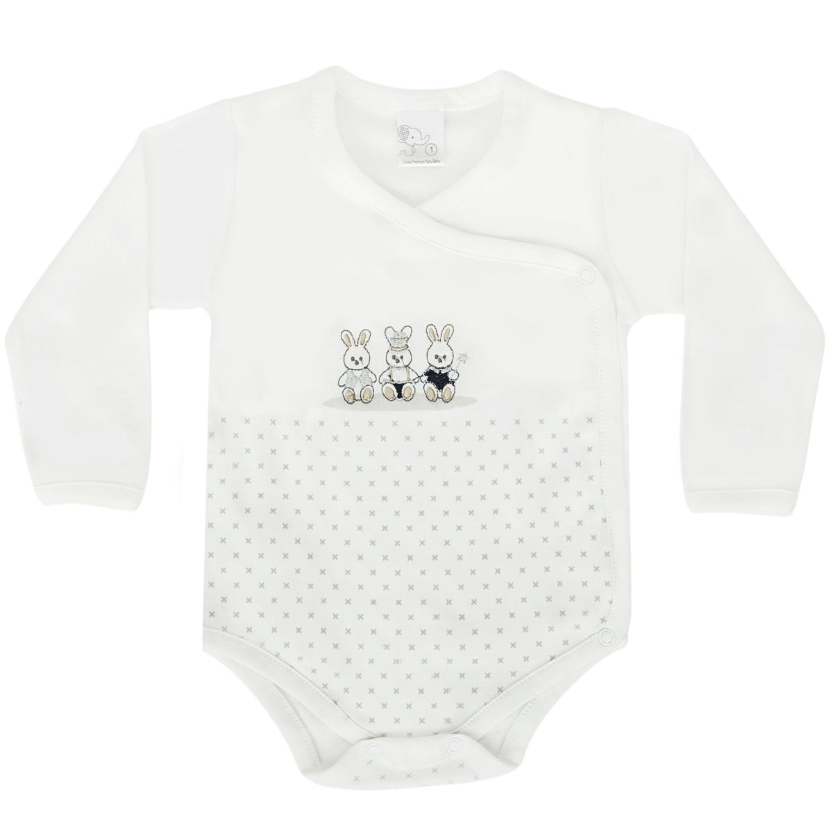Ajuar Bebe 3 piezas Algodon - Conejos - Blanco / Gris