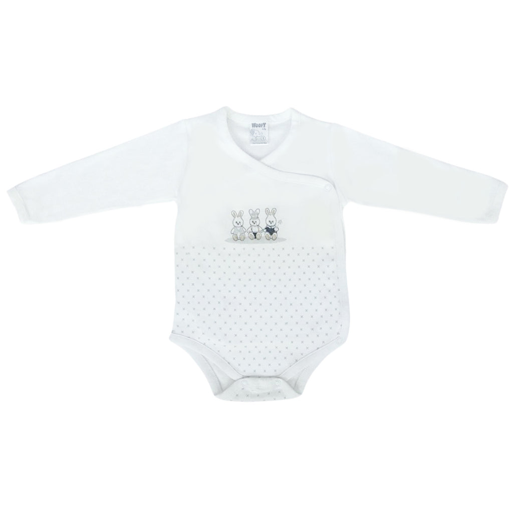 Ajuar Bebe 3 piezas Algodon - Conejos - Blanco / Gris