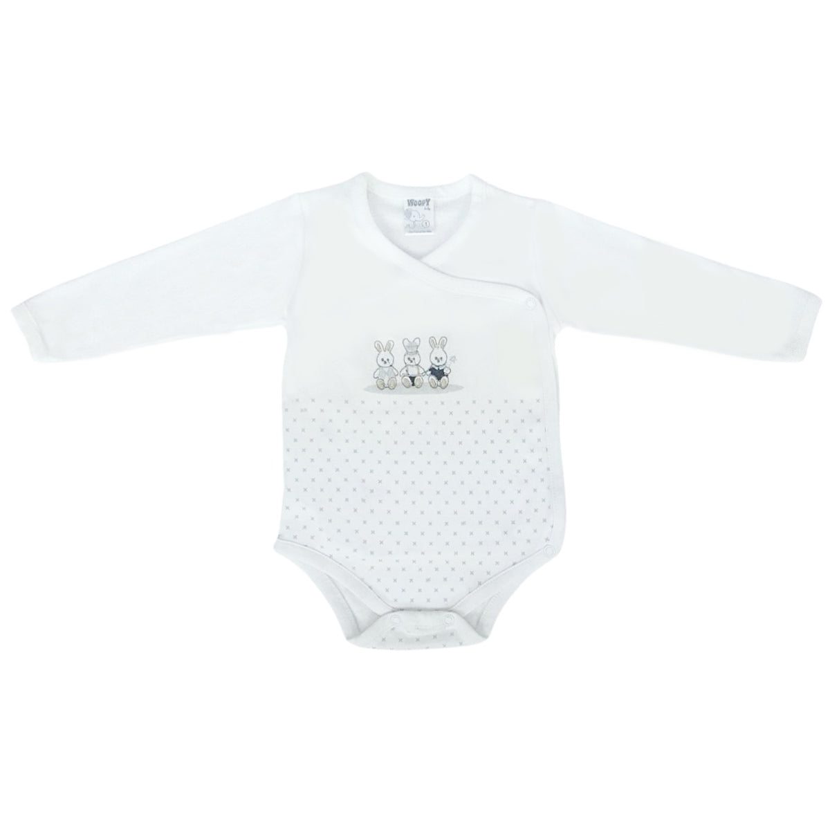 Ajuar Bebe 3 piezas Algodon - Conejos - Blanco / Gris