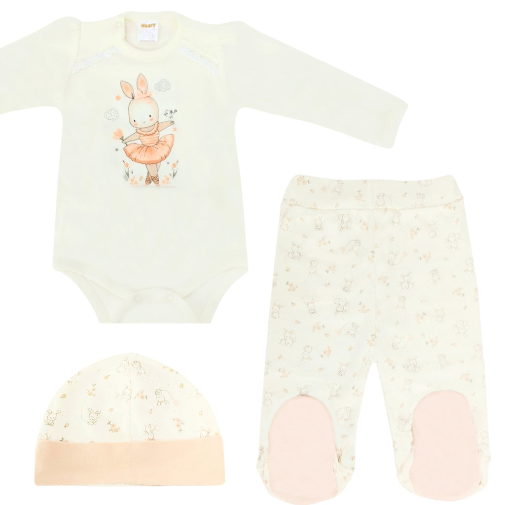 Ajuar - Set de 3 piezas Algodón - Coneja bailarina - Crema Melon