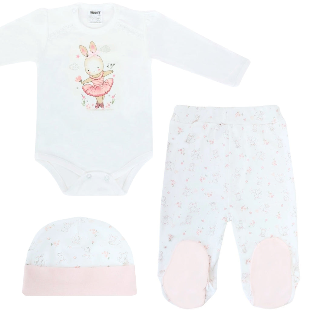 Ajuar - Set de 3 piezas Algodón - Coneja bailarina - Blanco Rosado