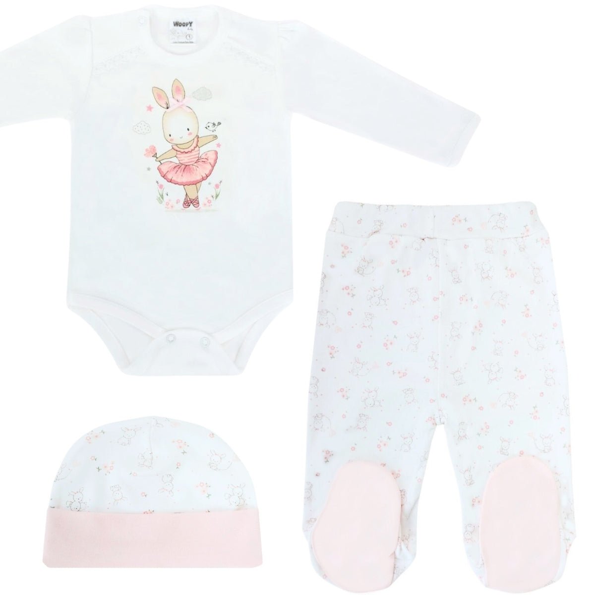 Ajuar - Set de 3 piezas Algodón - Coneja bailarina - Blanco Rosado