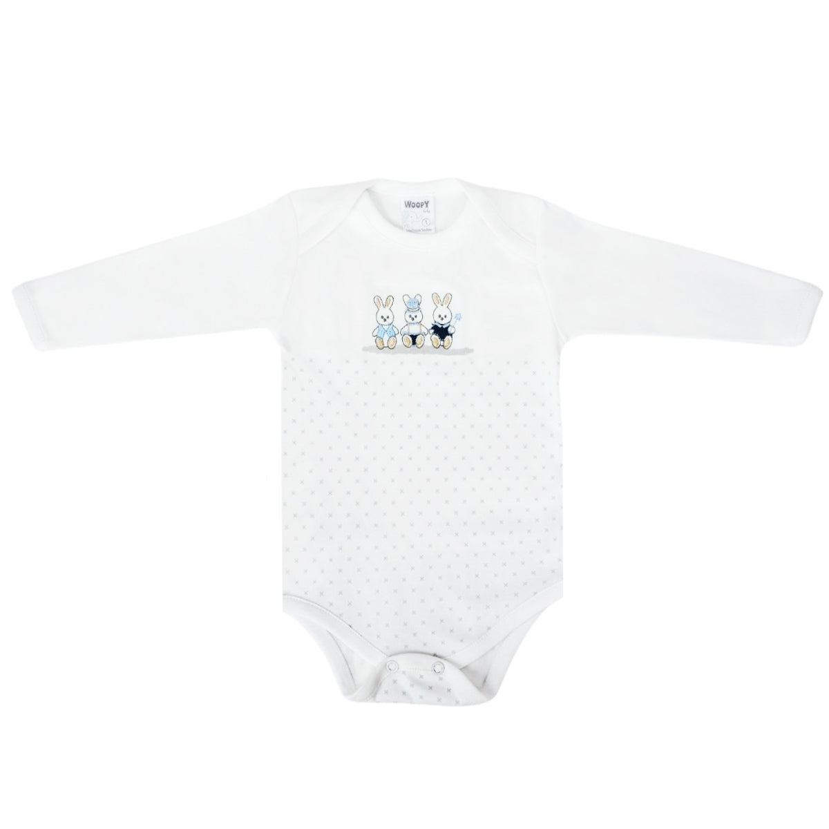 Ajuar Bebe 3 piezas Algodon - Conejos - Blanco / Celeste