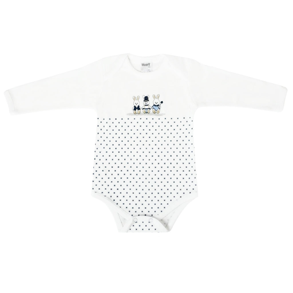 Ajuar Bebe 3 piezas Algodon - Conejos - Blanco / Marino