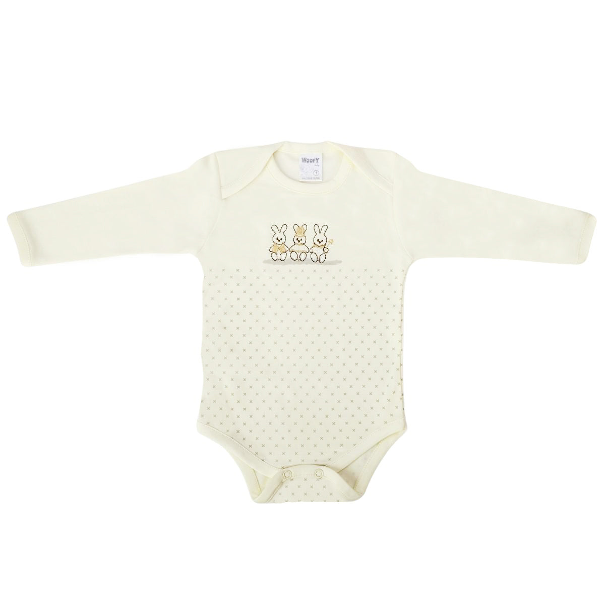 Ajuar Bebe 3 piezas Algodon - Conejos - Crema / Marron