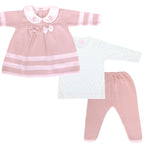 Conjunto Vestido bebé Niña - 3 piezas - Nudos - Palo Rosa