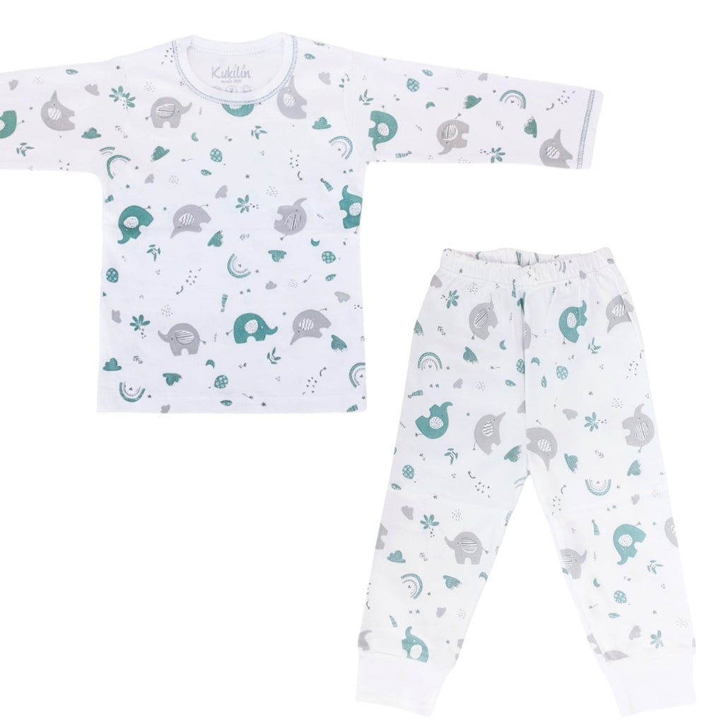 Pijama Bebé - Algodon - Elefantes verdes