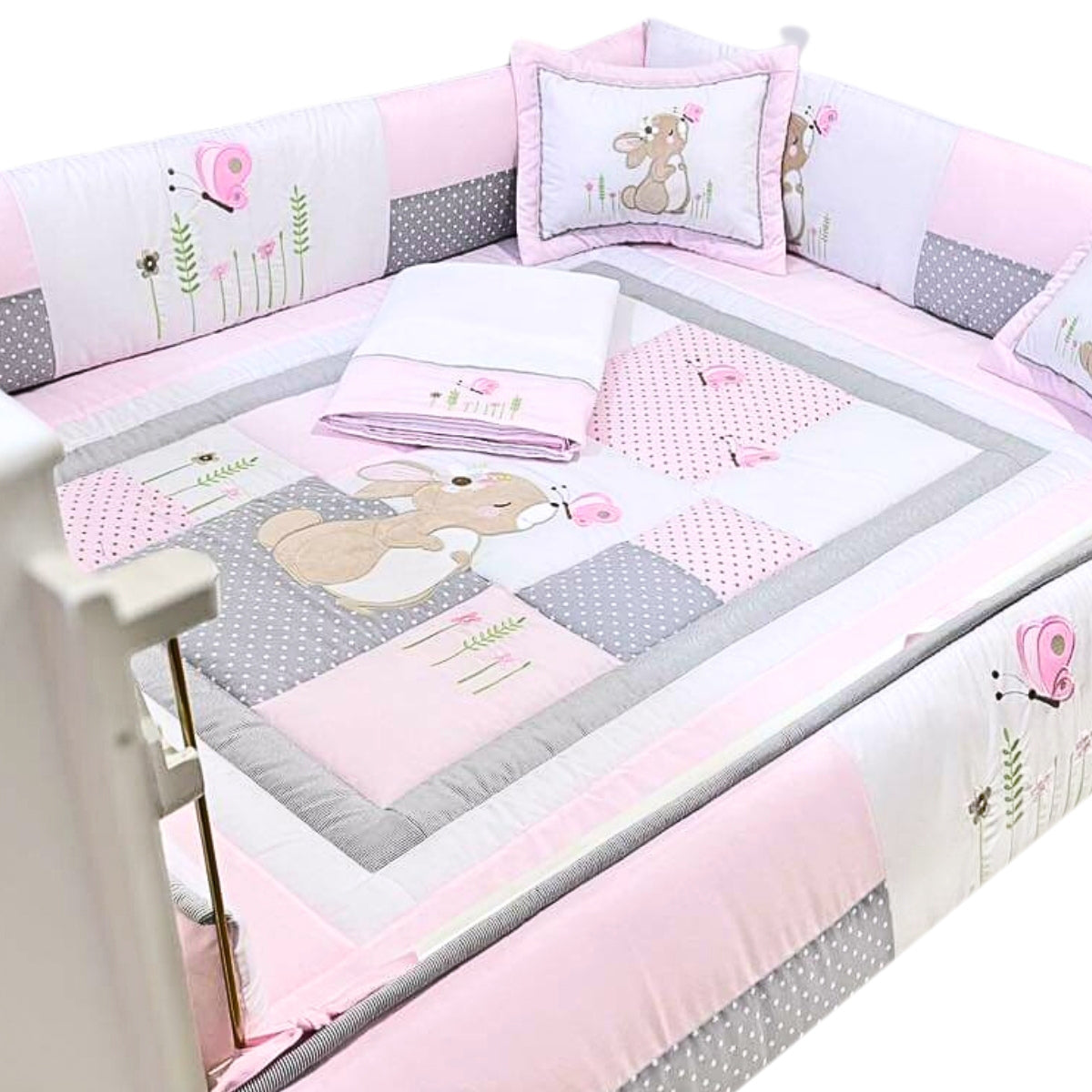 Set de Cama Cuna Montessori y 4 protectores - Prestige - Conejo de campo - Rosado