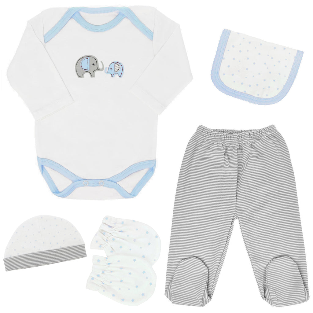 Ajuar Algodón - Elefante - 6 piezas - Celeste G - Talla RN