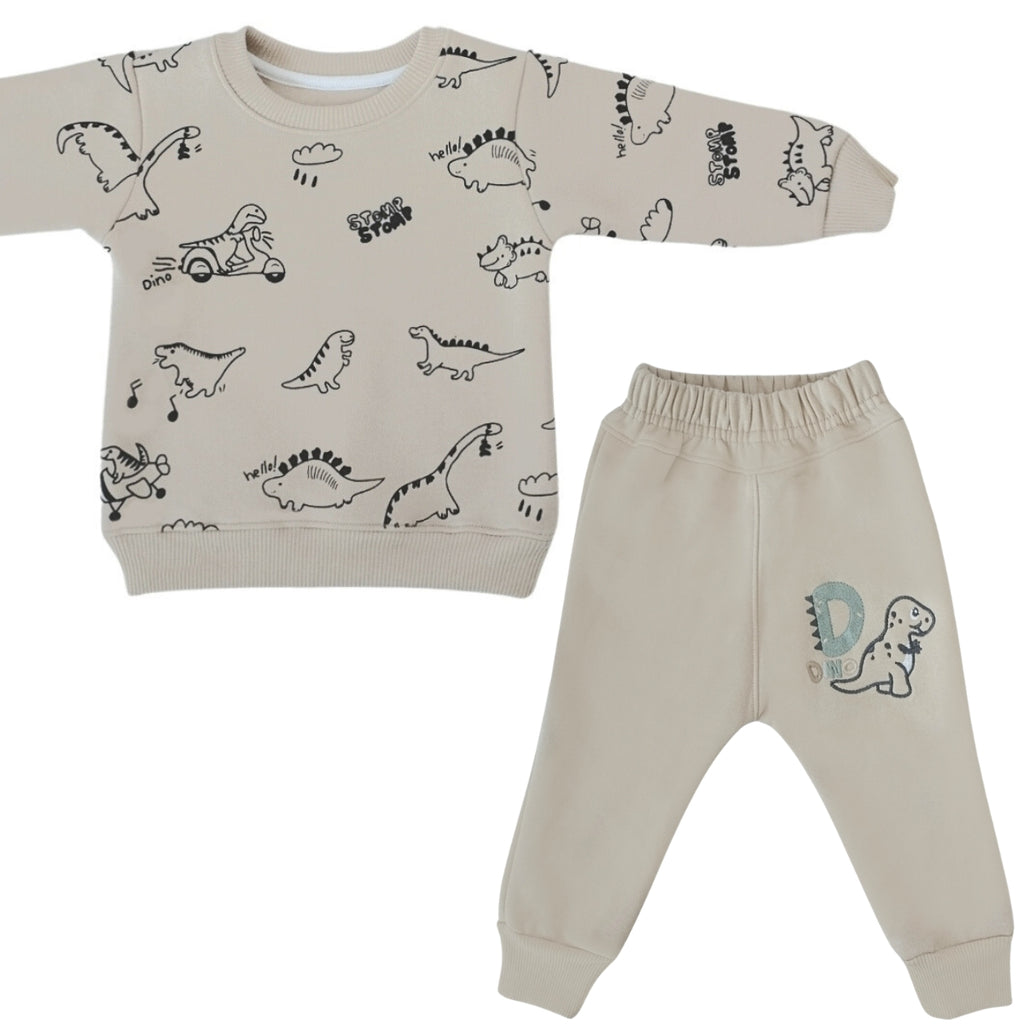 Conjunto Franela reactiva - 2 piezas - Dino Hello - Beige
