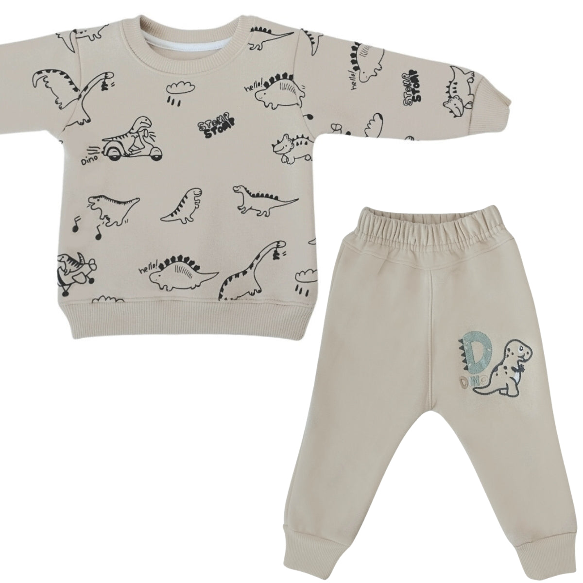 Conjunto Franela reactiva - 2 piezas - Dino Hello - Beige