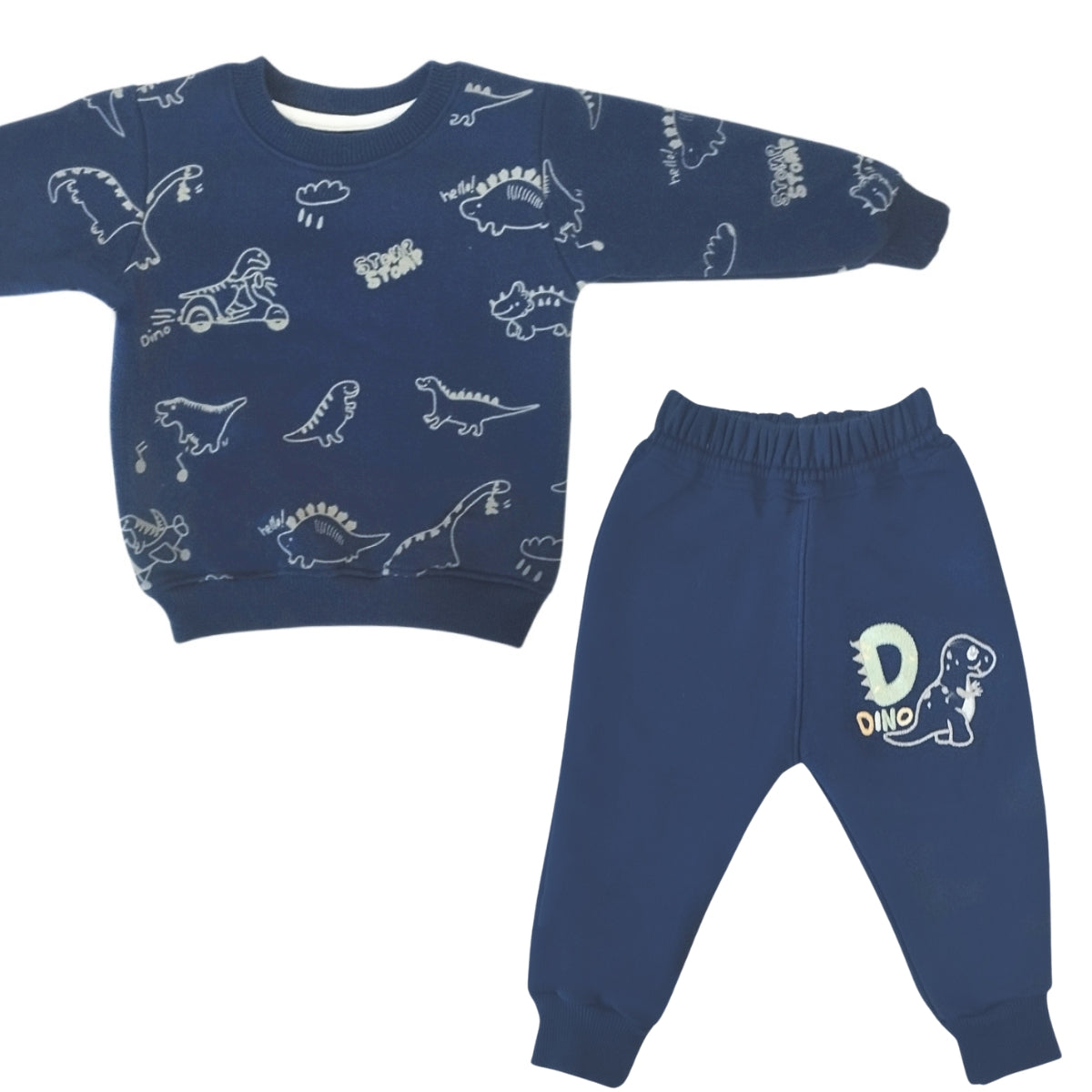 Conjunto Franela reactiva - 2 piezas - Dino Hello - Azul
