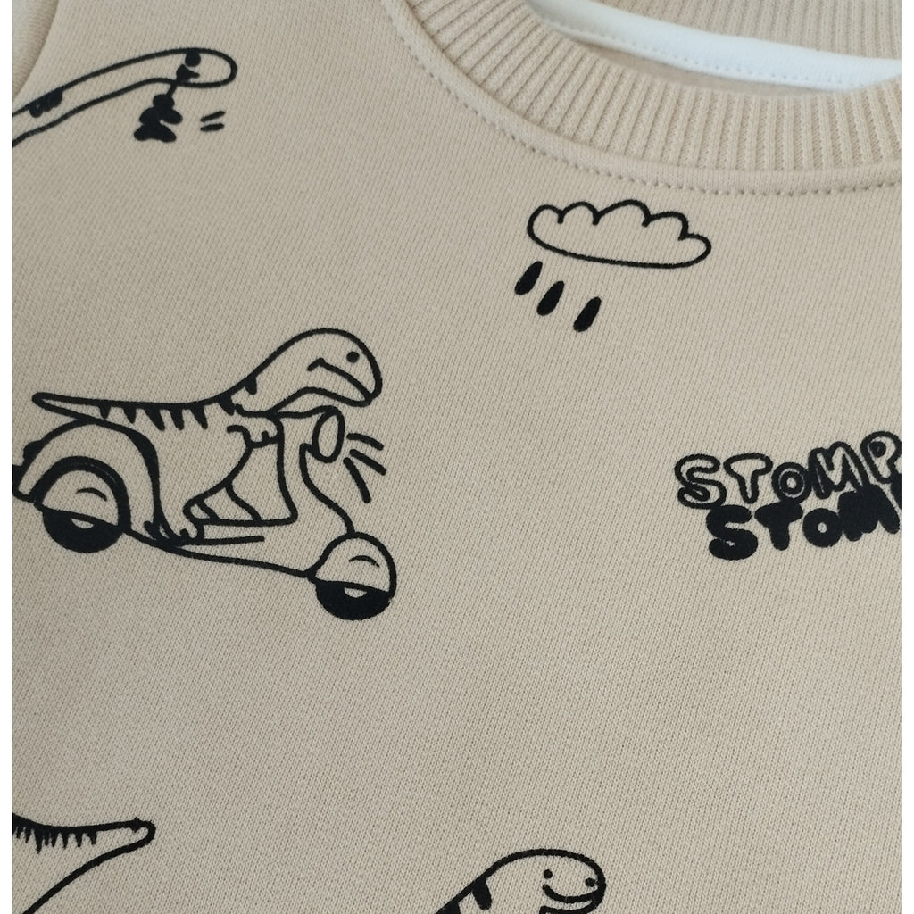 Conjunto Franela reactiva - 2 piezas - Dino Hello - Beige