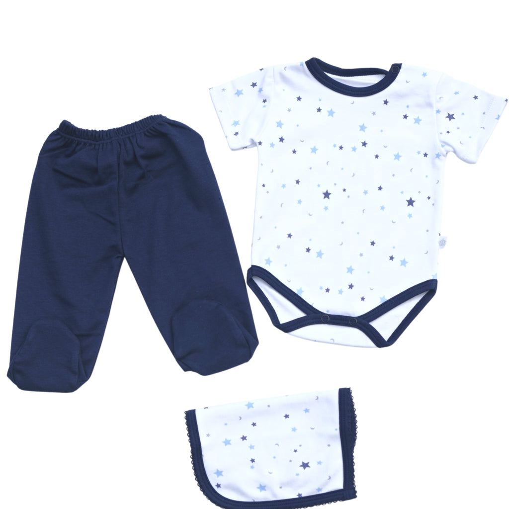 Set 3 piezas manga corta - Estampado Estrellas Azul