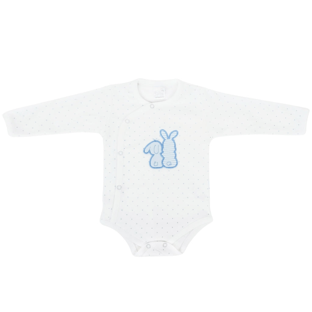 Ajuar Bebe 3 piezas Algodon - Conejitos - Blanco-Celeste
