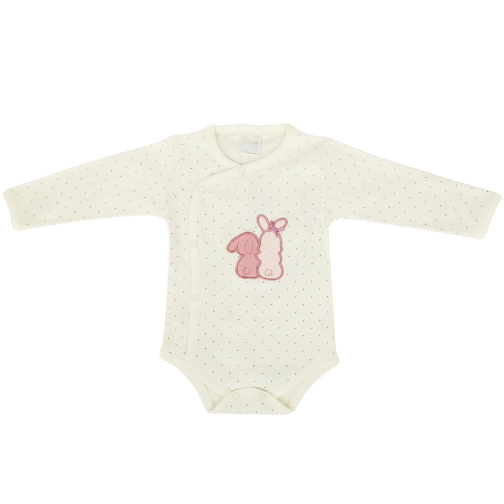 Ajuar Bebe 3 piezas Algodon - Conejitos - Palo Rosa-Crema