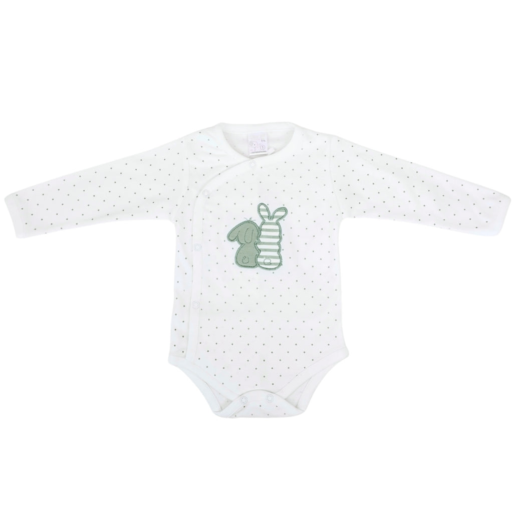 Ajuar Bebe 3 piezas Algodon - Conejitos - Blanco-Verde